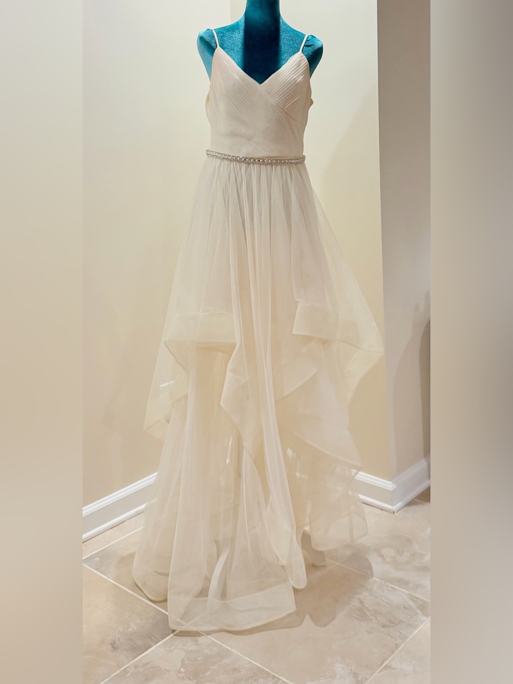 City Studio Cream High-Low Tulle Skirt with Beaded Waist
